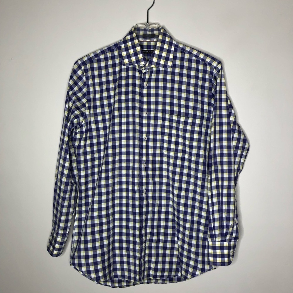 Peter Millar Plaid Button Up Men’s Long Sleeve 100% Cotton Shirt SZ M.